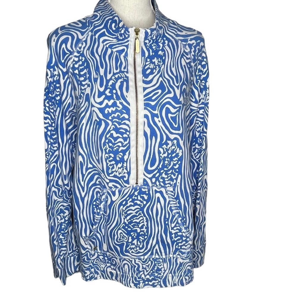 Lilly Pulitzer Blue & White Zip Front Pullover Hoodie